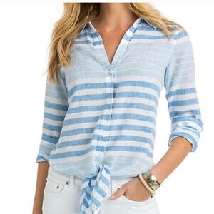 Vineyard Vines Linen Blend Striped Tie-Front Shirt